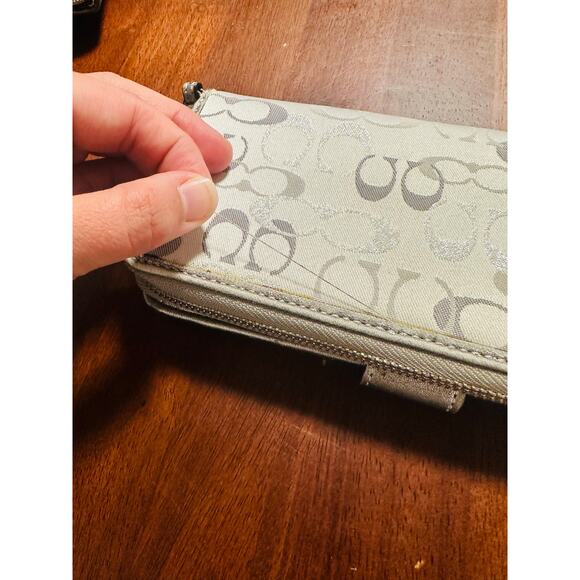 COACH Silver Gold Snap Optic Print Signature Metallic Wallet - Picture 3 of 8